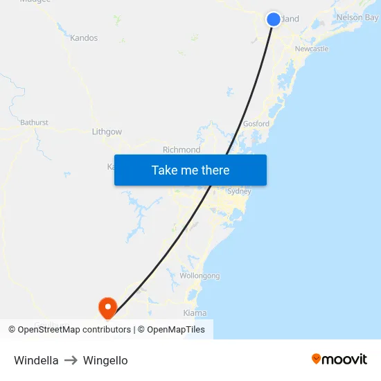 Windella to Wingello map