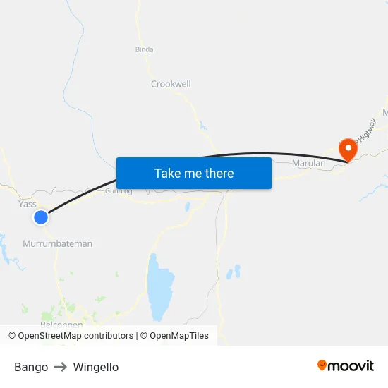 Bango to Wingello map