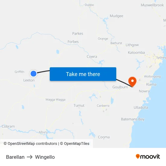 Barellan to Wingello map