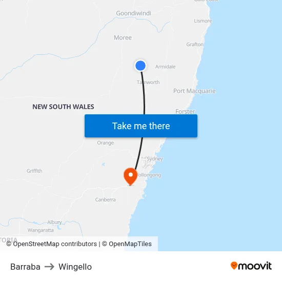 Barraba to Wingello map