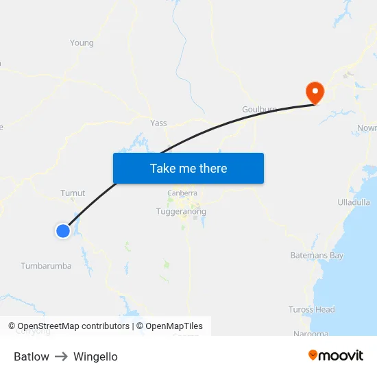 Batlow to Wingello map