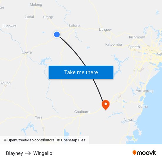 Blayney to Wingello map