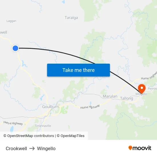 Crookwell to Wingello map