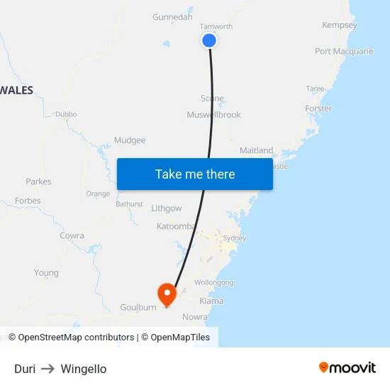 Duri to Wingello map