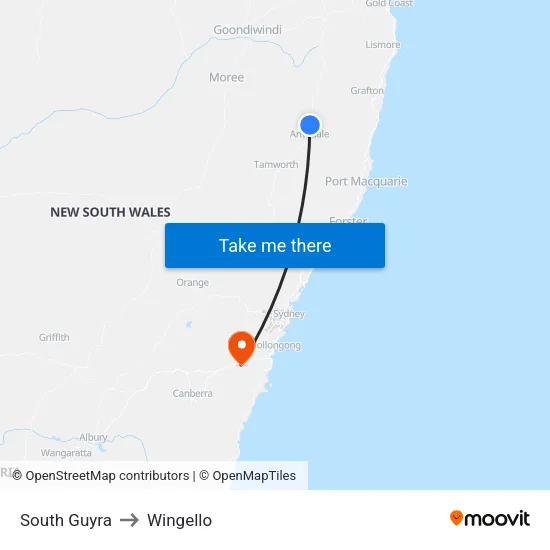 South Guyra to Wingello map