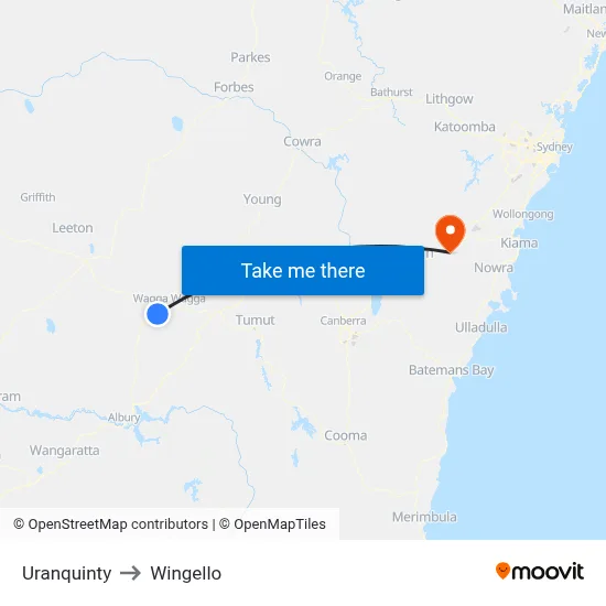 Uranquinty to Wingello map