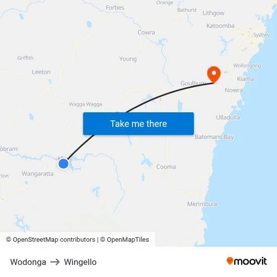 Wodonga to Wingello map