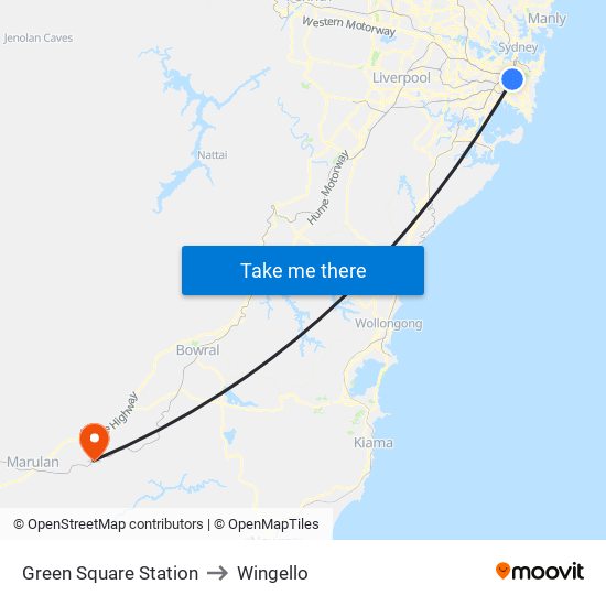 Green Square Station to Wingello map