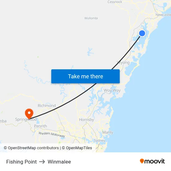 Fishing Point to Winmalee map