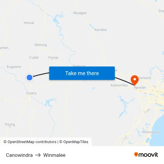 Canowindra to Winmalee map