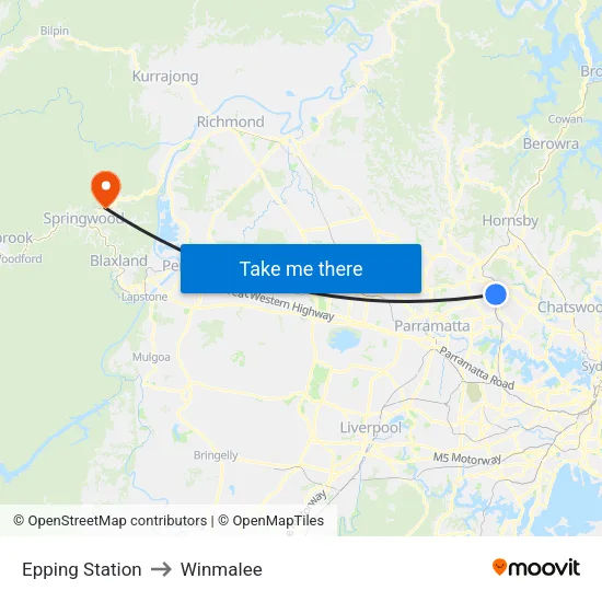 Epping Station to Winmalee map