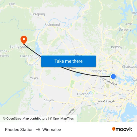 Rhodes Station to Winmalee map