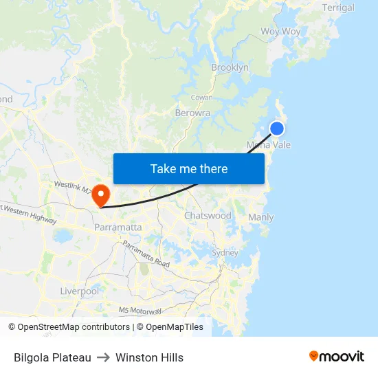 Bilgola Plateau to Winston Hills map