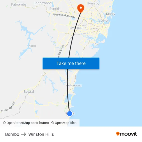 Bombo to Winston Hills map