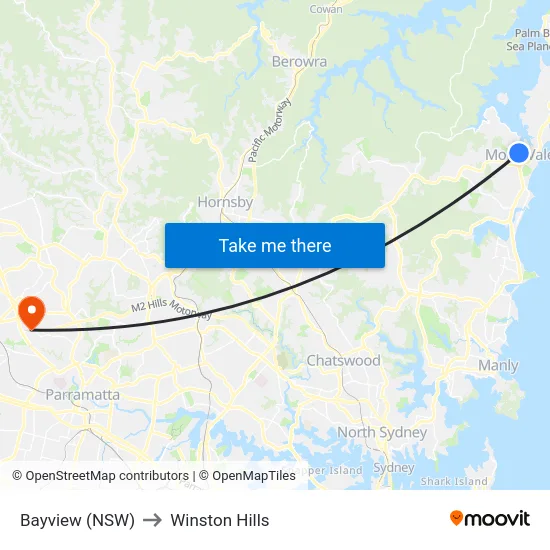 Bayview (NSW) to Winston Hills map