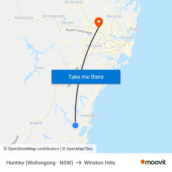 Huntley (Wollongong - NSW) to Winston Hills map