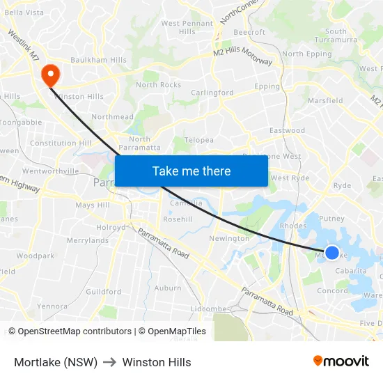 Mortlake (NSW) to Winston Hills map