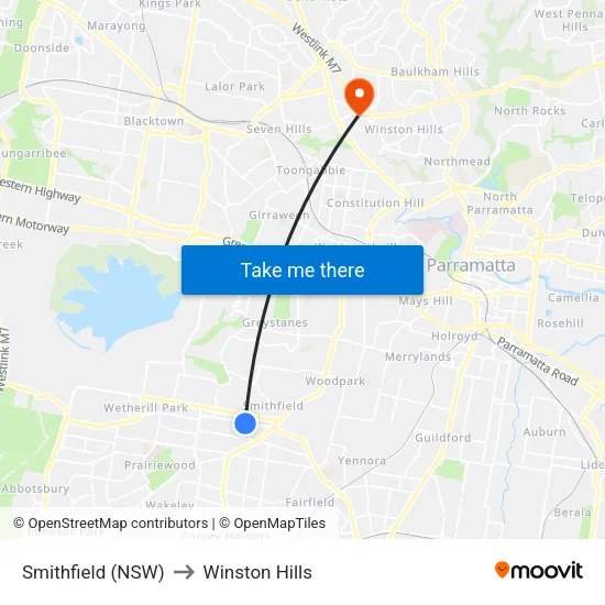 Smithfield (NSW) to Winston Hills map