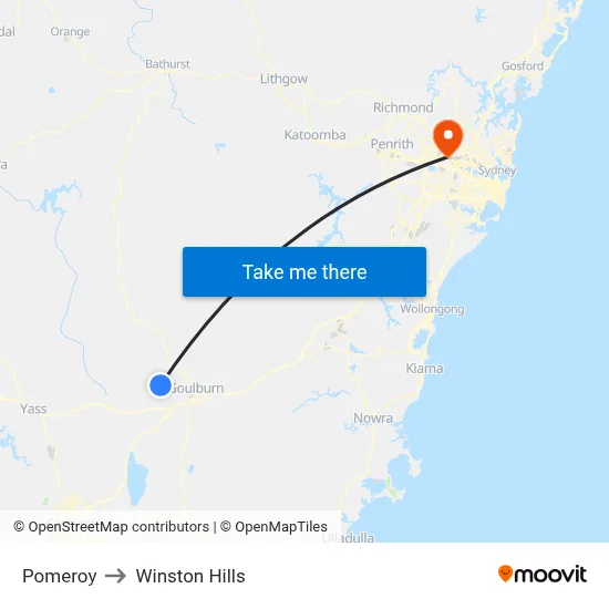 Pomeroy to Winston Hills map