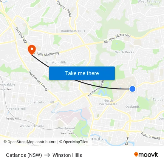 Oatlands (NSW) to Winston Hills map