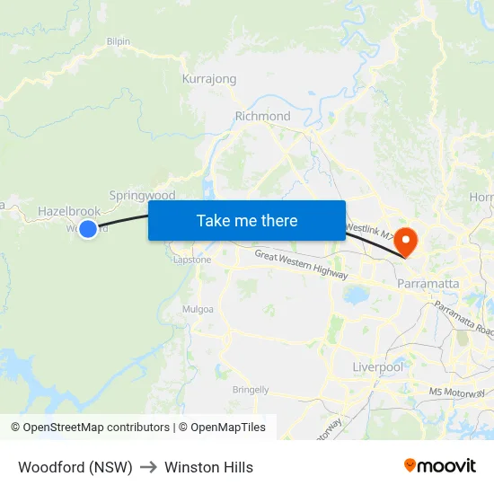 Woodford (NSW) to Winston Hills map