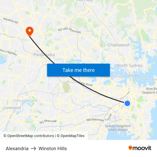Alexandria to Winston Hills map
