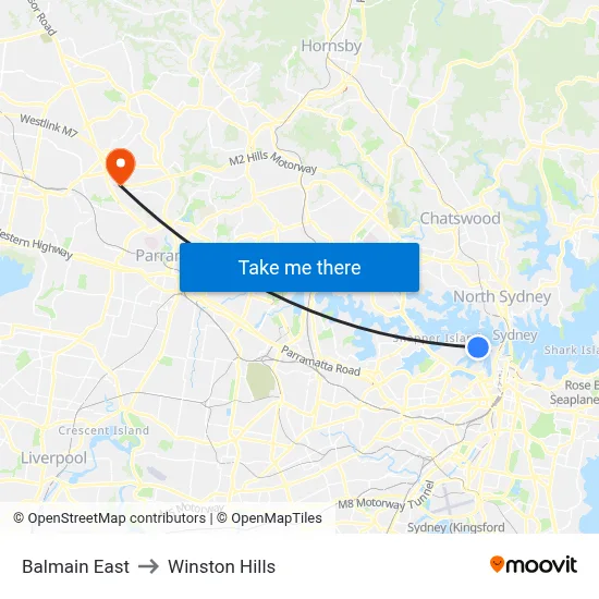 Balmain East to Winston Hills map