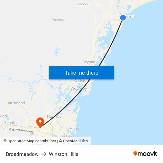 Broadmeadow to Winston Hills map