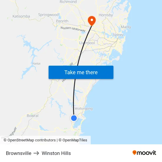 Brownsville to Winston Hills map