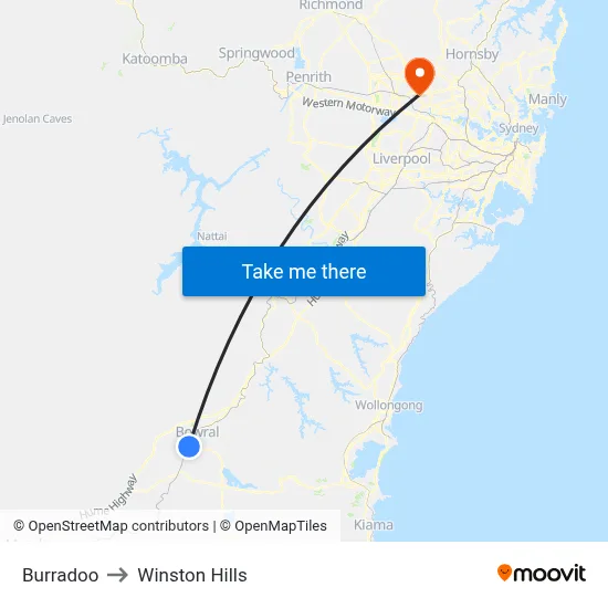 Burradoo to Winston Hills map