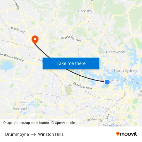 Drummoyne to Winston Hills map