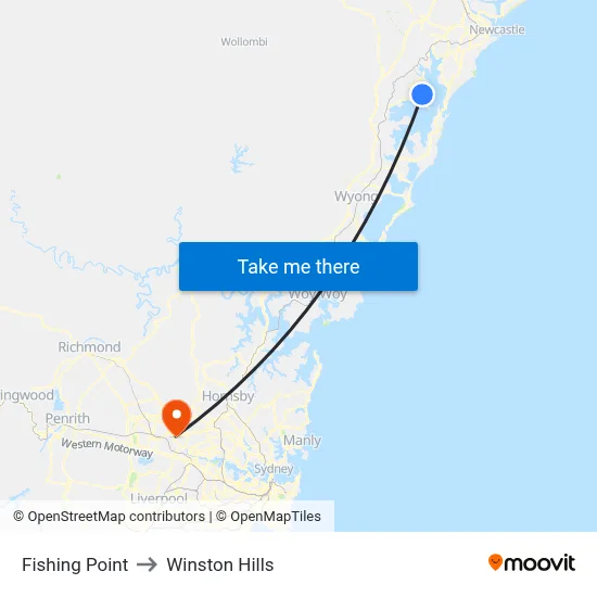 Fishing Point to Winston Hills map