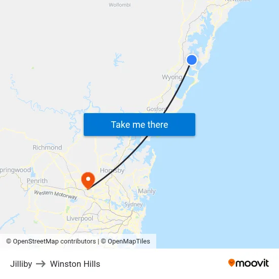 Jilliby to Winston Hills map