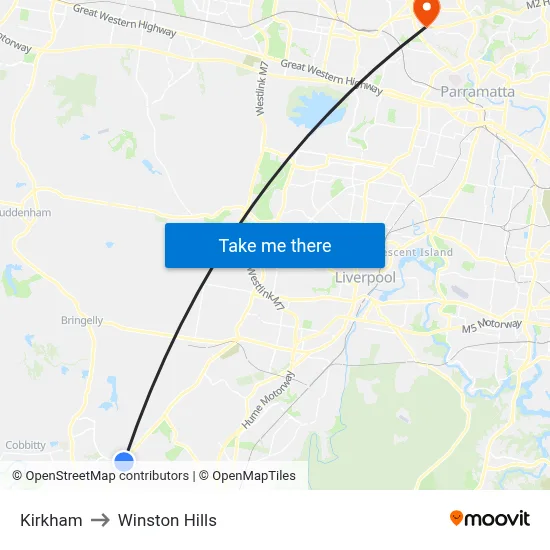 Kirkham to Winston Hills map
