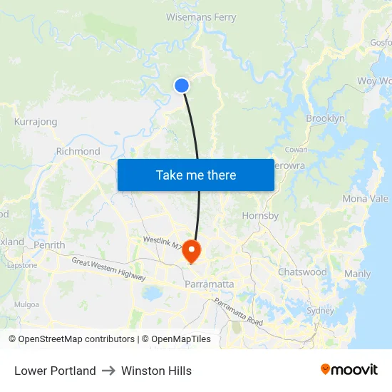 Lower Portland to Winston Hills map