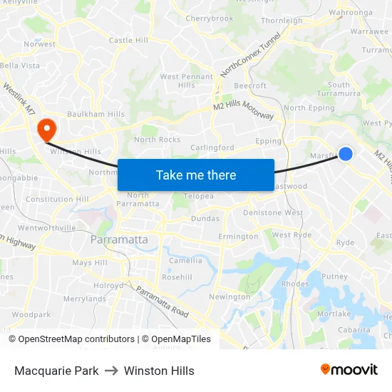Macquarie Park to Winston Hills map