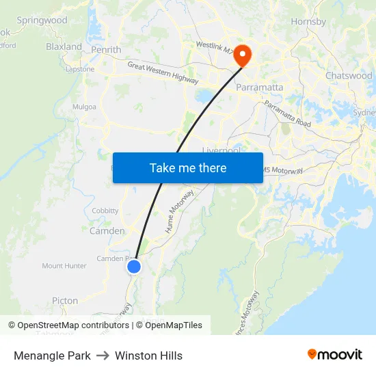 Menangle Park to Winston Hills map