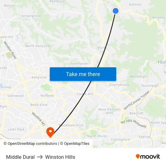 Middle Dural to Winston Hills map
