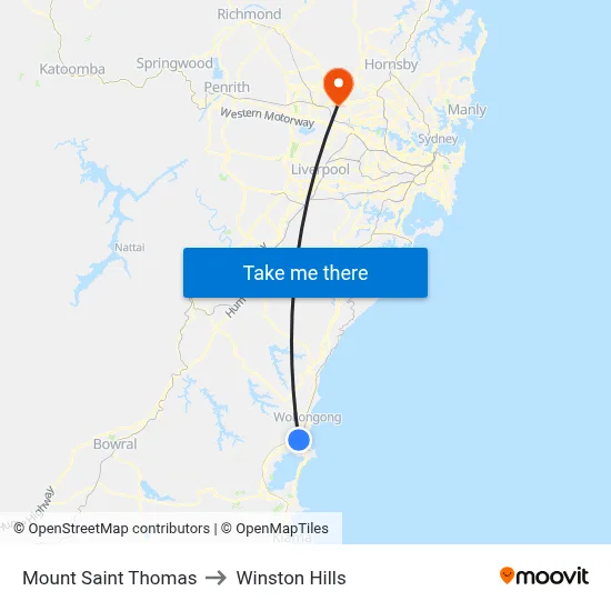 Mount Saint Thomas to Winston Hills map