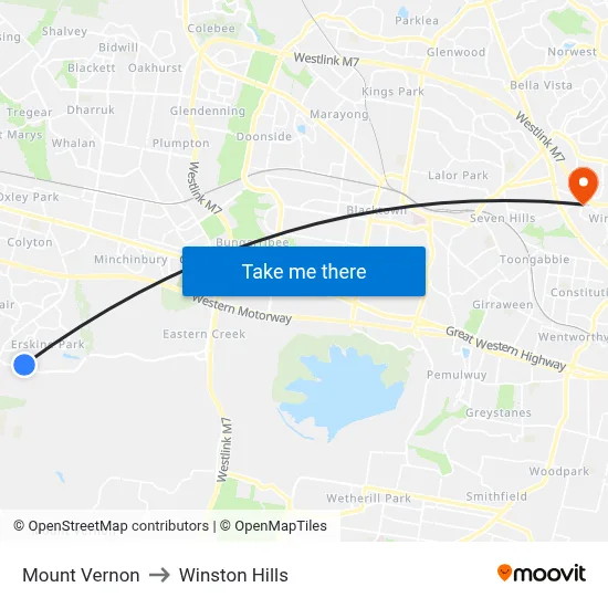 Mount Vernon to Winston Hills map