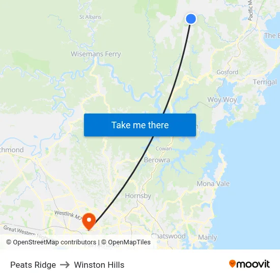 Peats Ridge to Winston Hills map