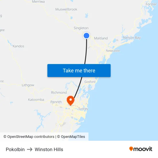 Pokolbin to Winston Hills map