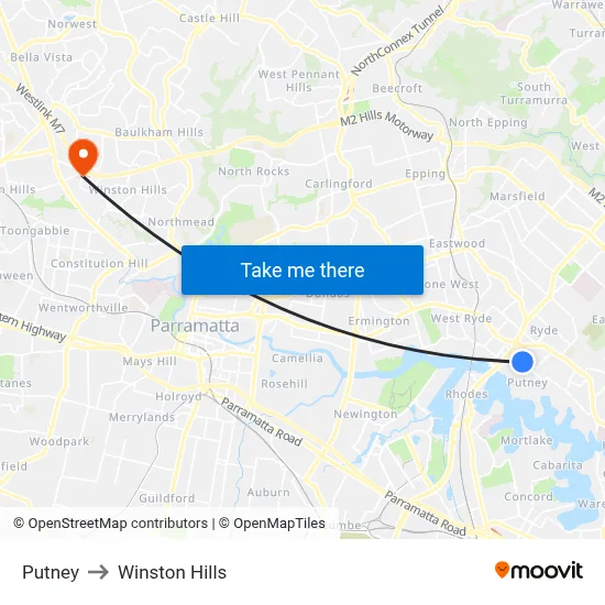 Putney to Winston Hills map