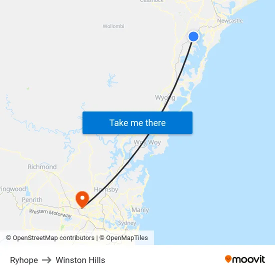 Ryhope to Winston Hills map