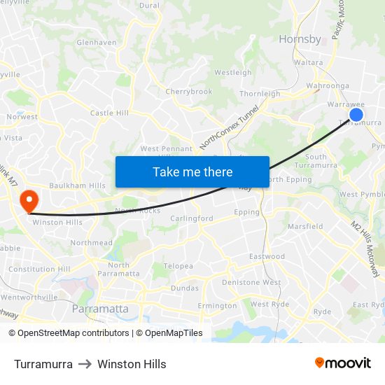 Turramurra to Winston Hills map