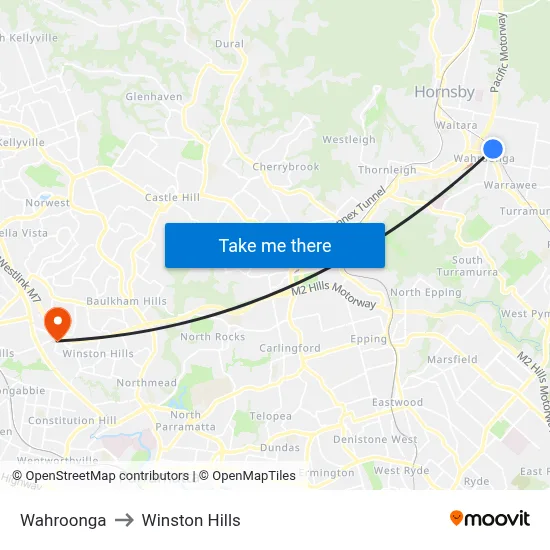 Wahroonga to Winston Hills map