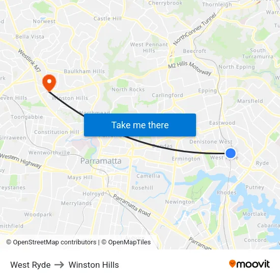 West Ryde to Winston Hills map