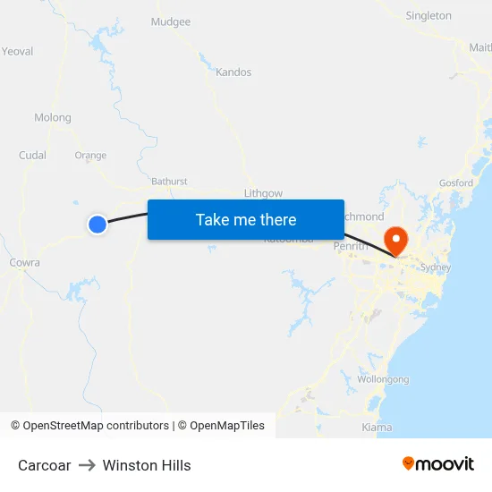 Carcoar to Winston Hills map