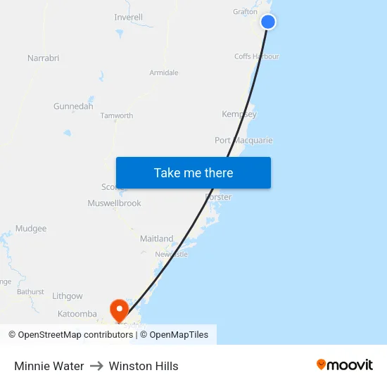 Minnie Water to Winston Hills map