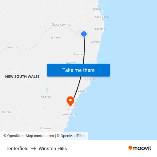 Tenterfield to Winston Hills map
